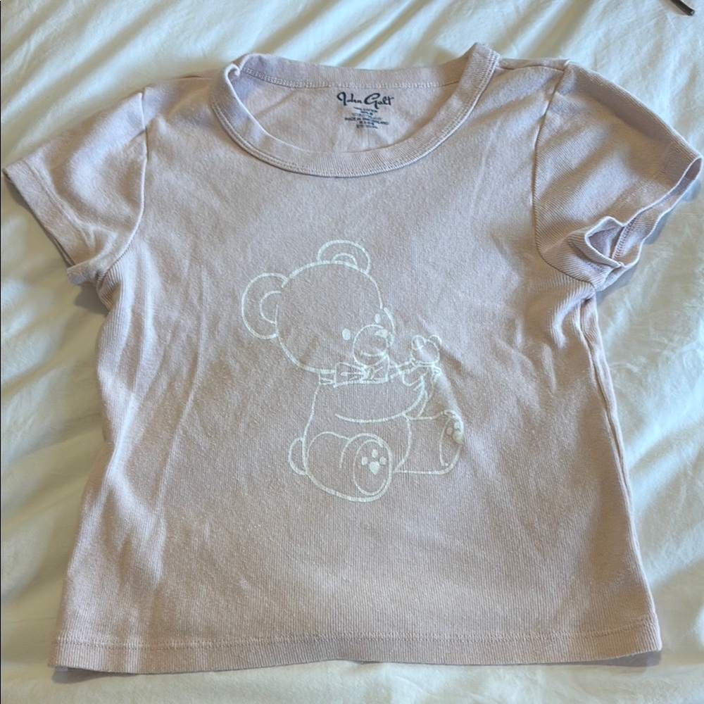 Brandy Melville Pink Bear T-Shirt crop top